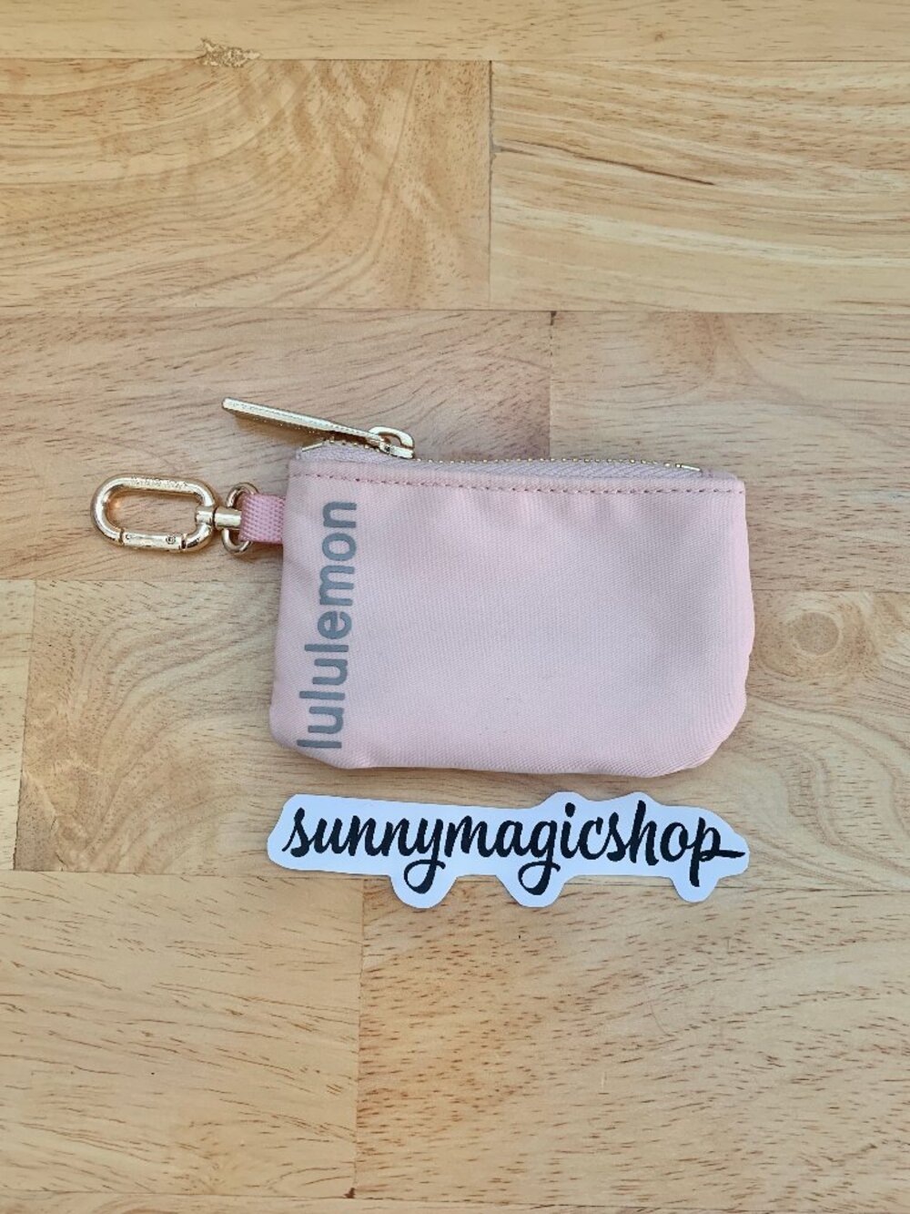 Lululemon Light Pink Gold-Tone Clippable Coin Card Pouch One Size